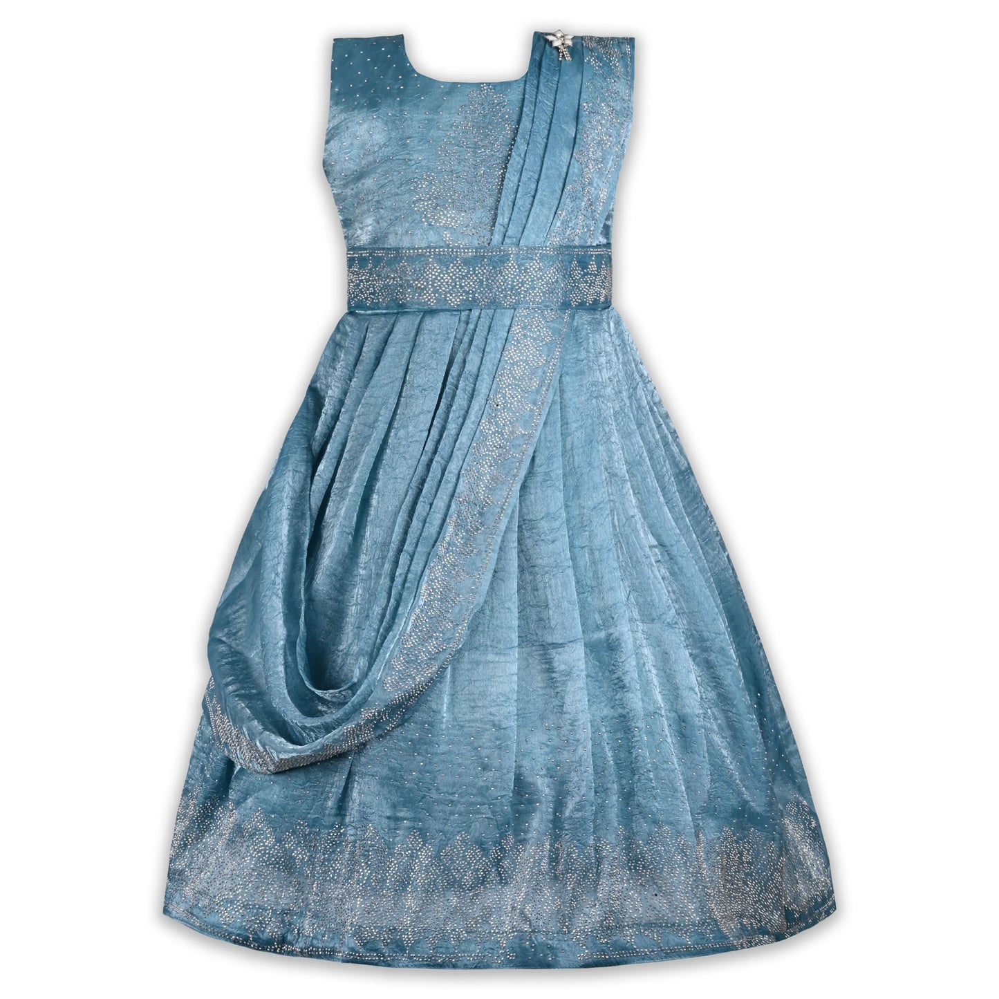Girls Satin Ethnic Gown with Dupatta & Embellished Design | Elegant Kids Festive Wear