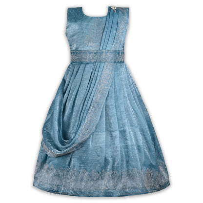 Girls Satin Ethnic Gown with Dupatta & Embellished Design | Elegant Kids Festive Wear