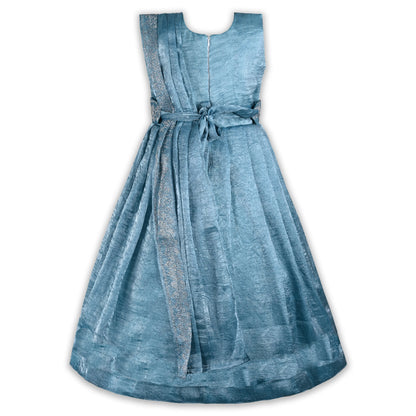 Girls Satin Ethnic Gown with Dupatta & Embellished Design | Elegant Kids Festive Wear