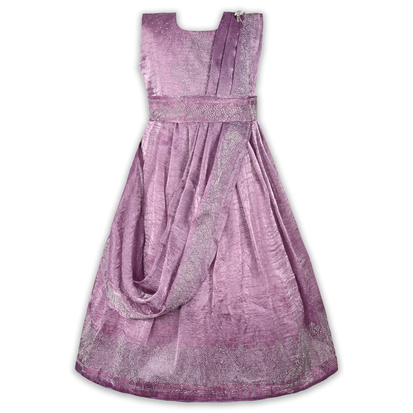 Girls Satin Ethnic Gown with Dupatta & Embellished Design | Elegant Kids Festive Wear