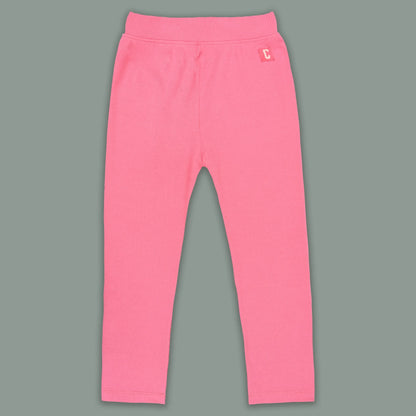 Kids Solid Ribbed Cotton Leggings – Pink | Soft & Stretchable Everyday Wear