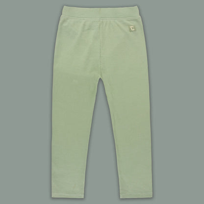 Kids Solid Ribbed Cotton Leggings – Light Green | Soft & Stretchable Everyday Wear
