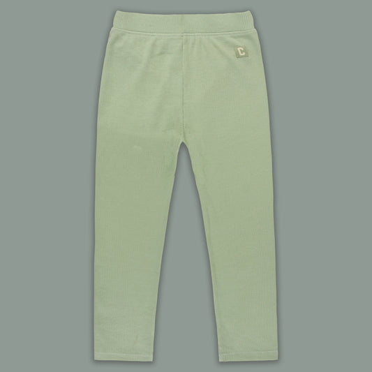Kids Solid Ribbed Cotton Leggings – Light Green | Soft & Stretchable Everyday Wear