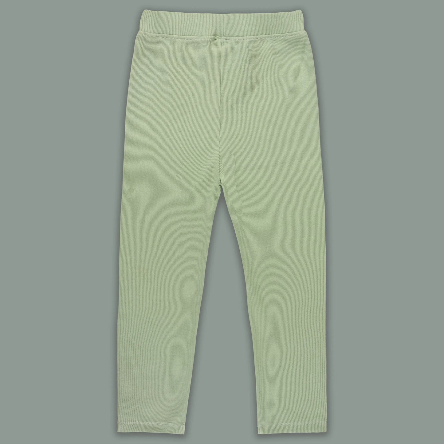 Kids Solid Ribbed Cotton Leggings – Light Green | Soft & Stretchable Everyday Wear