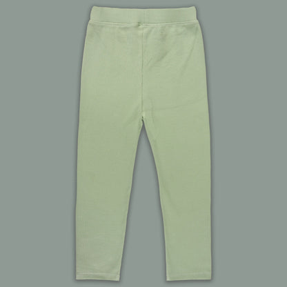 Kids Solid Ribbed Cotton Leggings – Light Green | Soft & Stretchable Everyday Wear