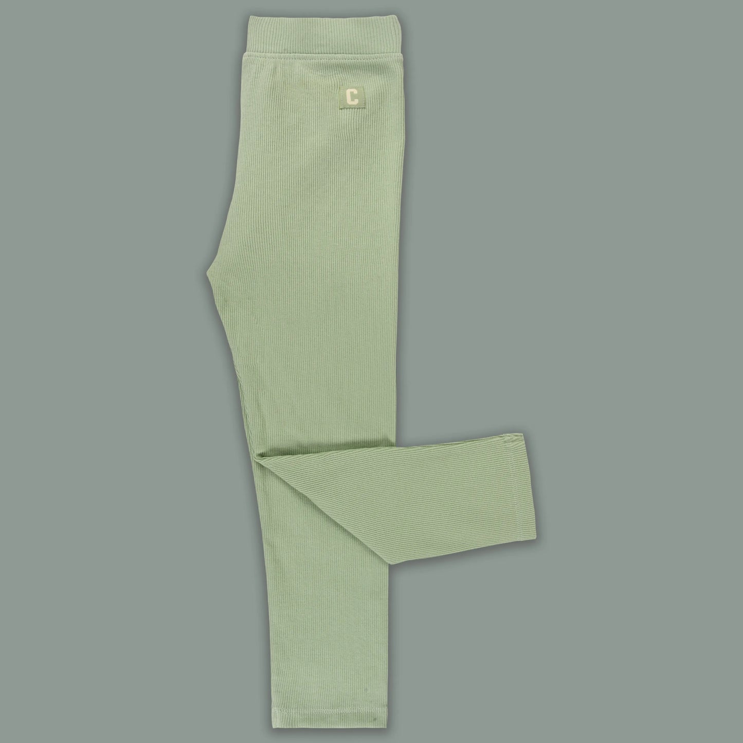 Kids Solid Ribbed Cotton Leggings – Light Green | Soft & Stretchable Everyday Wear