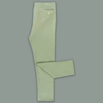 Kids Solid Ribbed Cotton Leggings – Light Green | Soft & Stretchable Everyday Wear