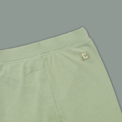 Kids Solid Ribbed Cotton Leggings – Light Green | Soft & Stretchable Everyday Wear