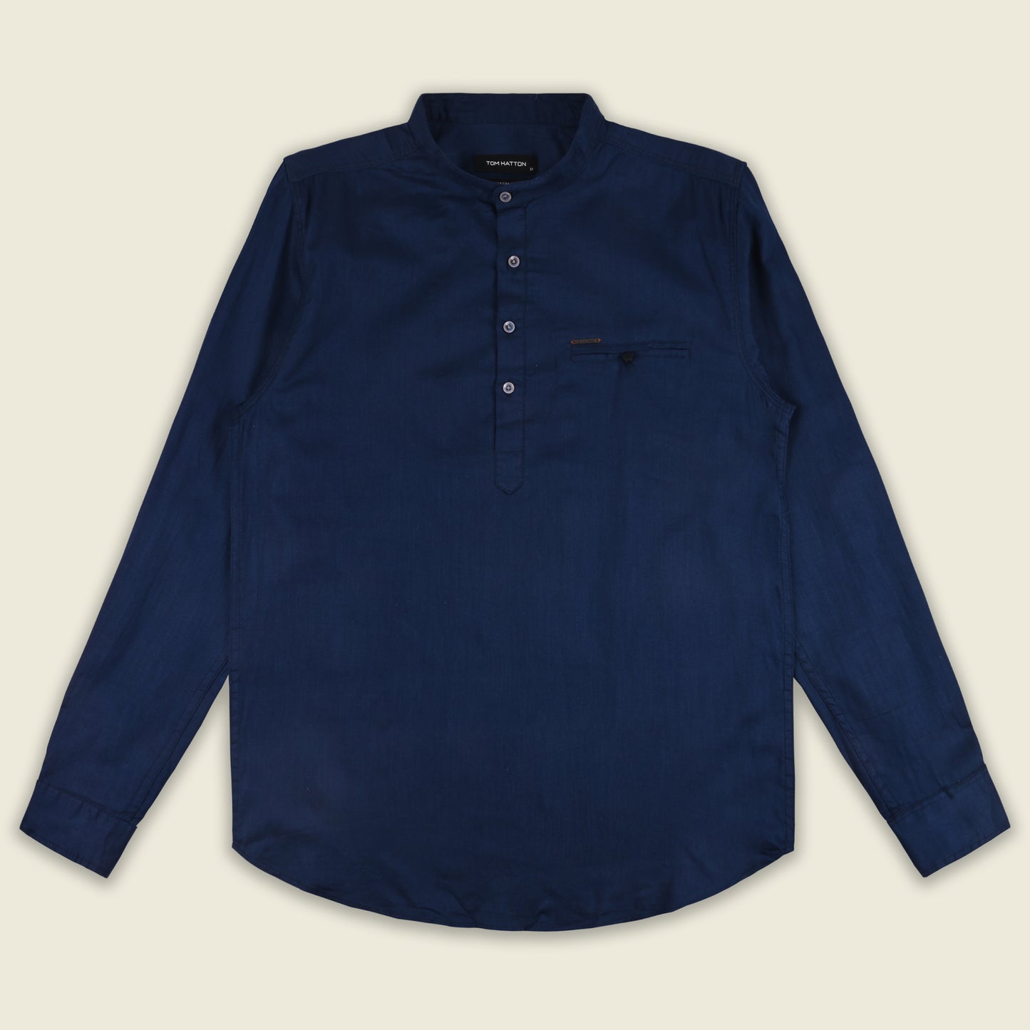 Men’s Solid Cotton Kurta Shirt – Mandarin Collar, Full Sleeves