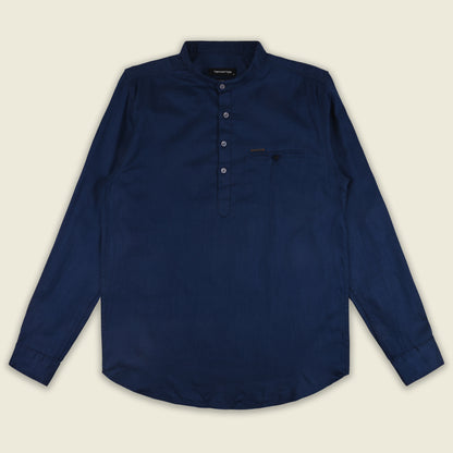 Men’s Solid Cotton Kurta Shirt – Mandarin Collar, Full Sleeves