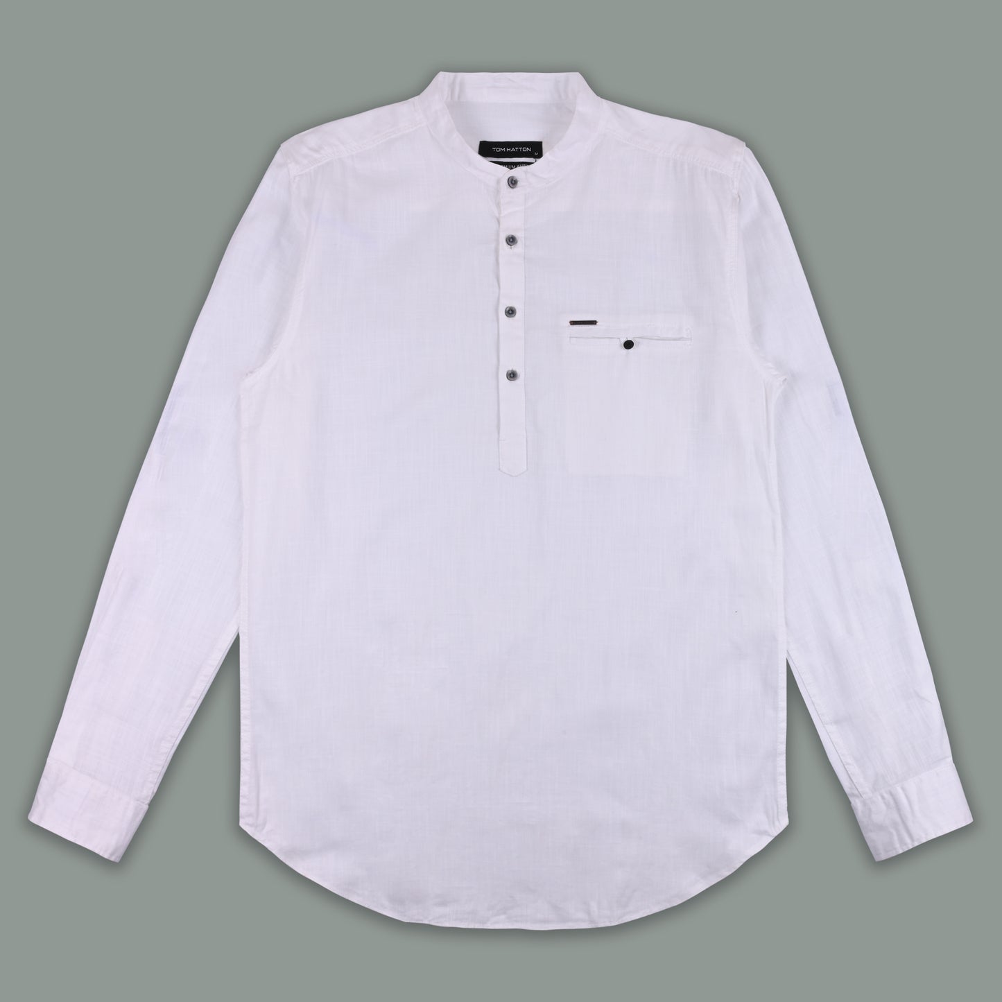 Men’s Solid Cotton Kurta Shirt – Mandarin Collar, Full Sleeves