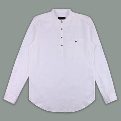 Men’s Solid Cotton Kurta Shirt – Mandarin Collar, Full Sleeves
