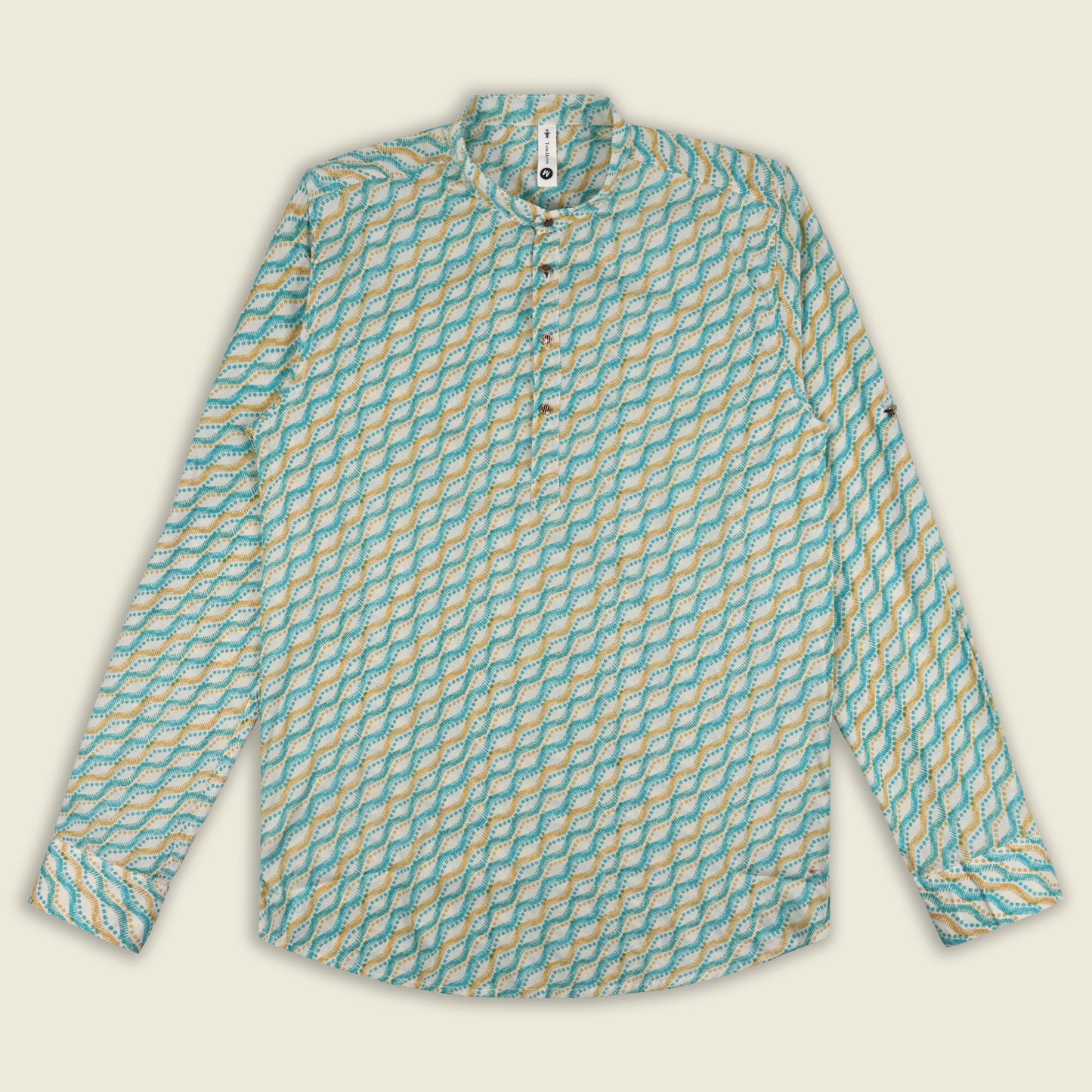 Men’s Printed Cotton Kurta Shirt – Geometric Pattern, Full Sleeves