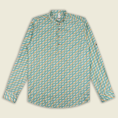 Men’s Printed Cotton Kurta Shirt – Geometric Pattern, Full Sleeves