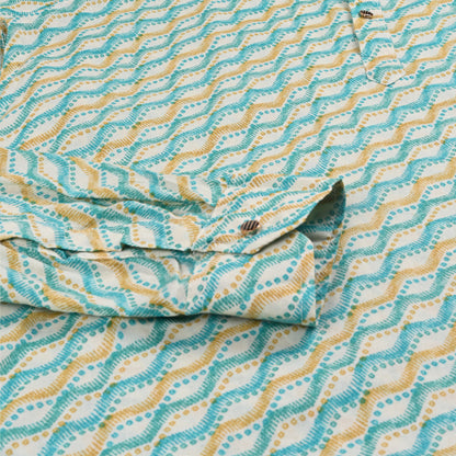 Men’s Printed Cotton Kurta Shirt – Geometric Pattern, Full Sleeves