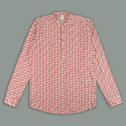 Men’s Printed Cotton Kurta Shirt – Geometric Pattern, Full Sleeves