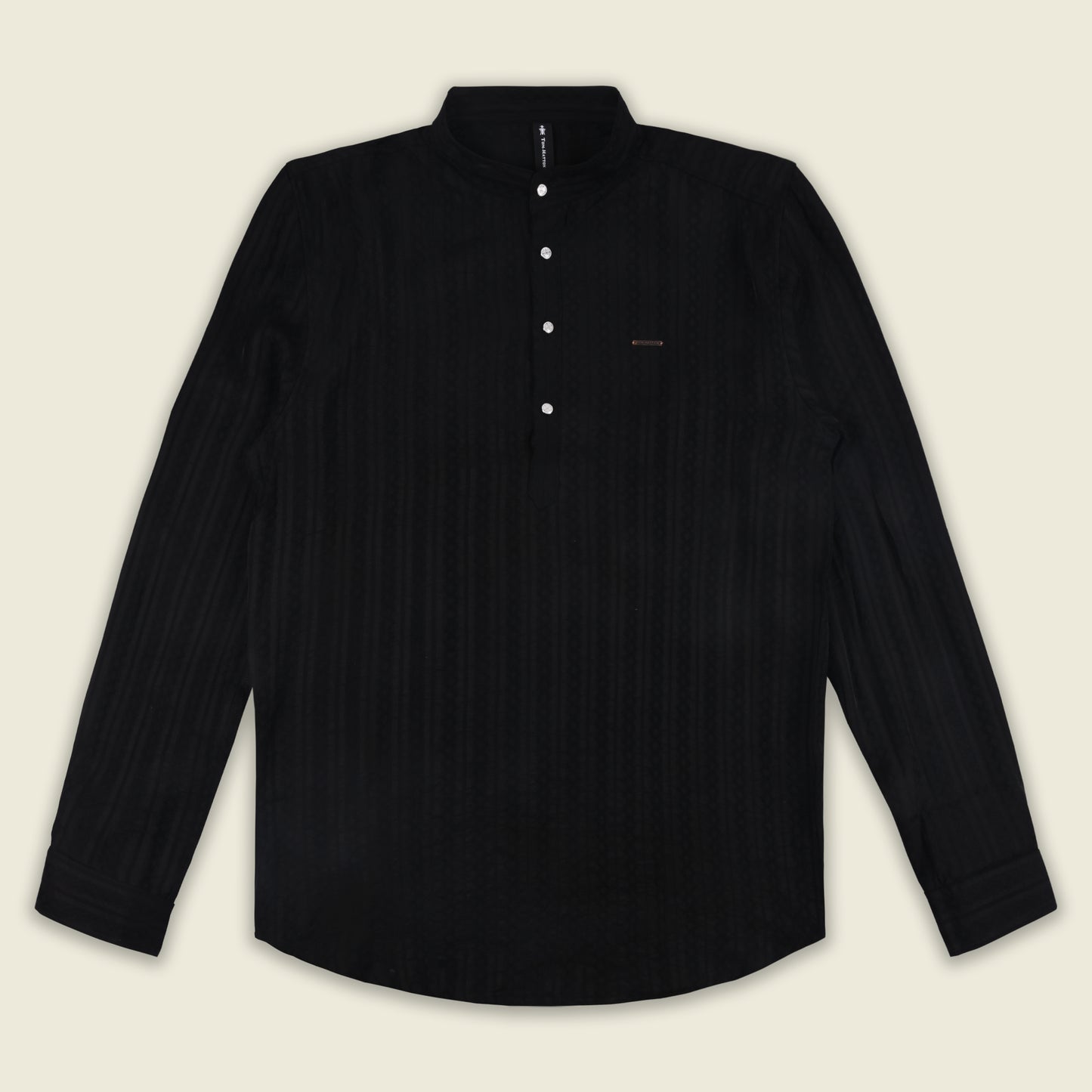 Men’s Textured Cotton Kurta Shirt – Mandarin Collar, Full Sleeves