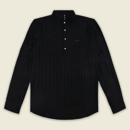 Men’s Textured Cotton Kurta Shirt – Mandarin Collar, Full Sleeves