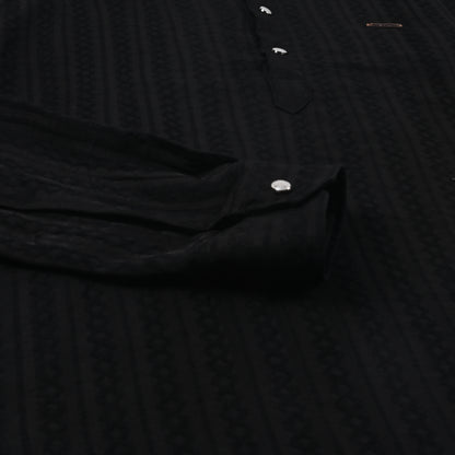 Men’s Textured Cotton Kurta Shirt – Mandarin Collar, Full Sleeves