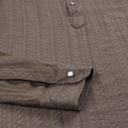 Men’s Textured Cotton Kurta Shirt – Mandarin Collar, Full Sleeves