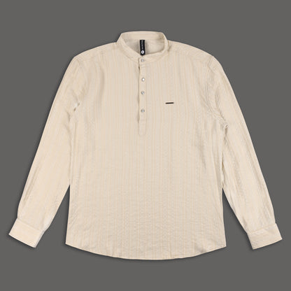Men’s Textured Cotton Kurta Shirt – Mandarin Collar, Full Sleeves