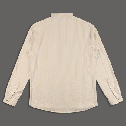 Men’s Textured Cotton Kurta Shirt – Mandarin Collar, Full Sleeves