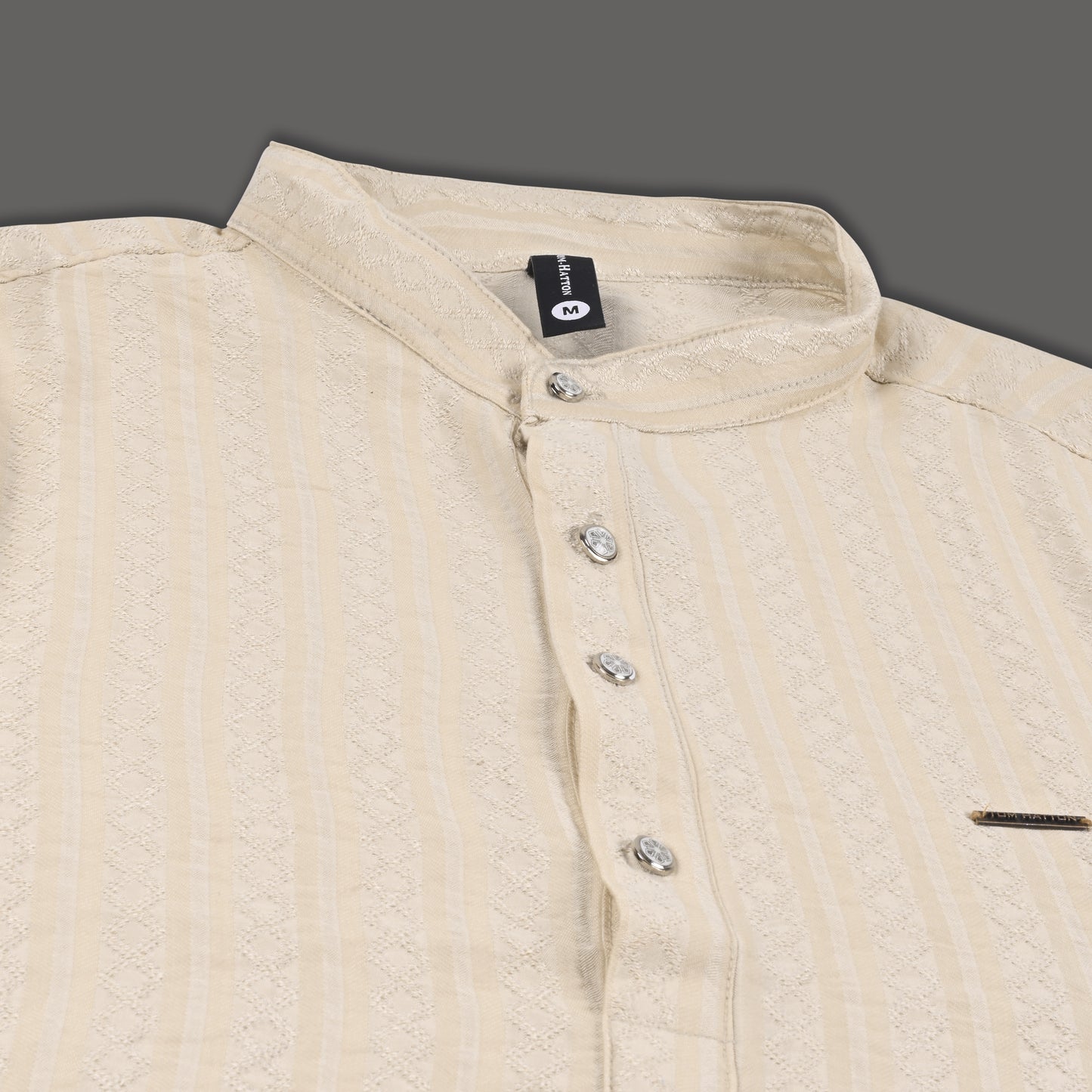 Men’s Textured Cotton Kurta Shirt – Mandarin Collar, Full Sleeves