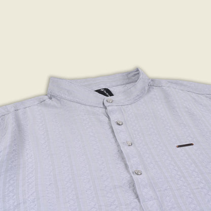 Men’s Textured Cotton Kurta Shirt – Mandarin Collar, Full Sleeves