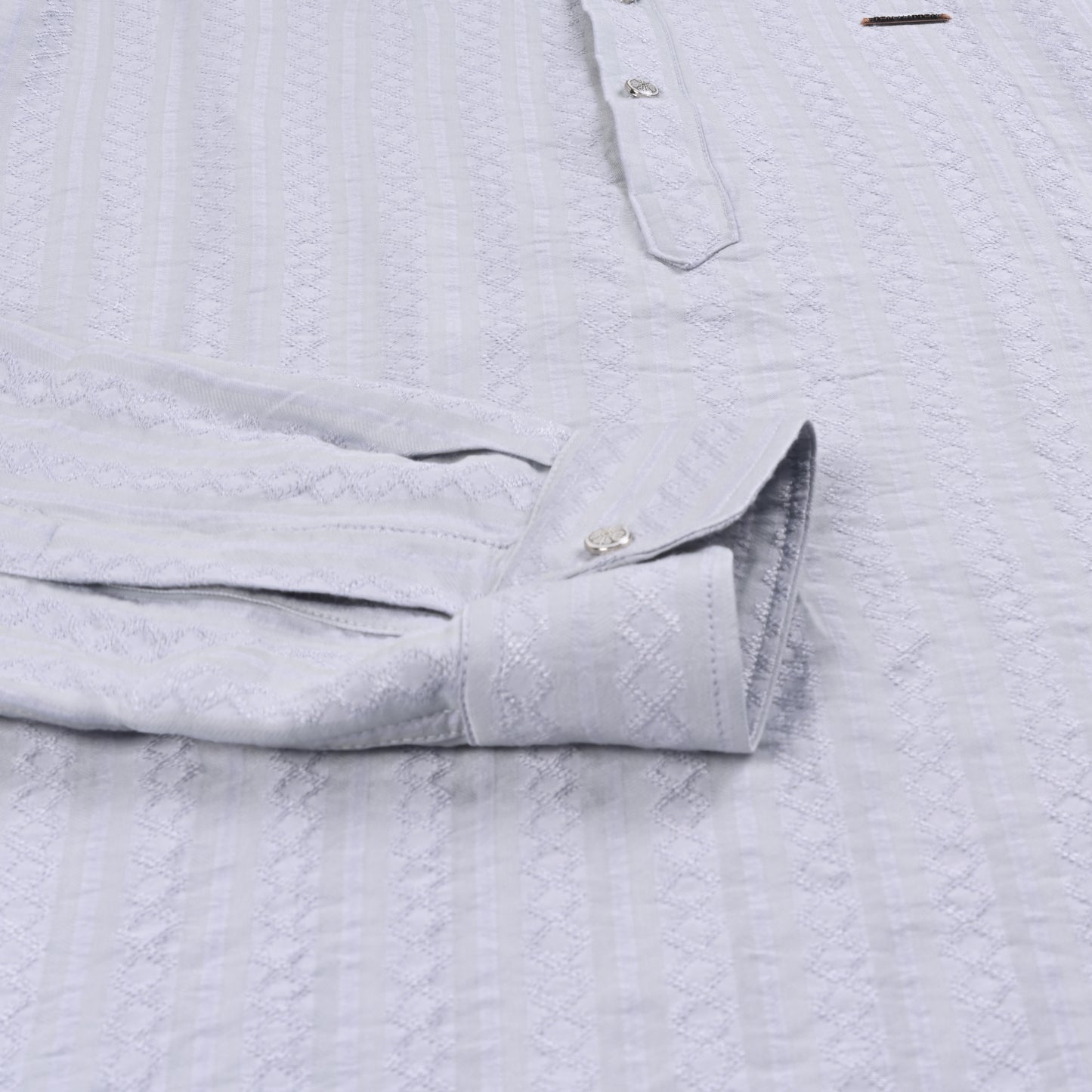 Men’s Textured Cotton Kurta Shirt – Mandarin Collar, Full Sleeves