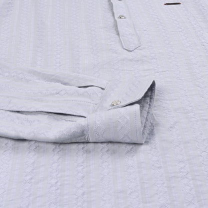 Men’s Textured Cotton Kurta Shirt – Mandarin Collar, Full Sleeves