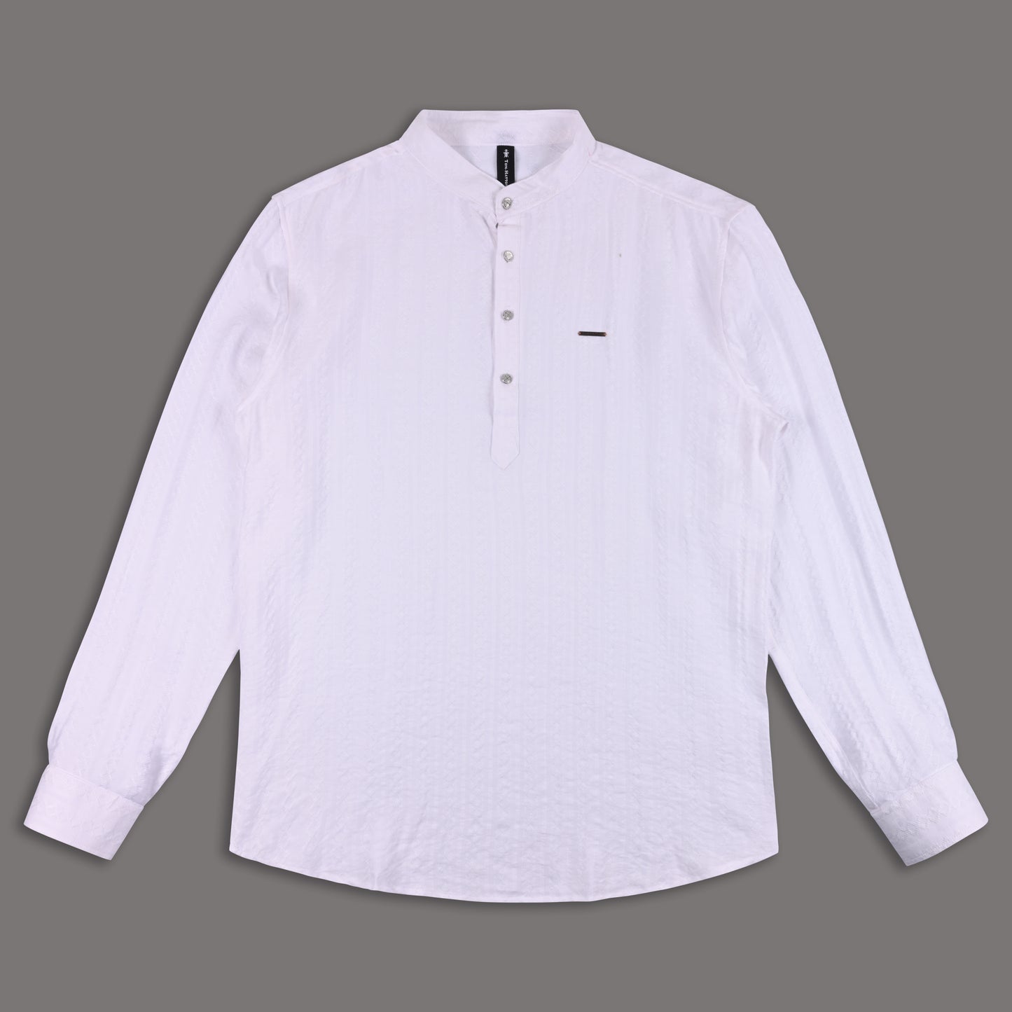 Men’s Textured Cotton Kurta Shirt – Mandarin Collar, Full Sleeves