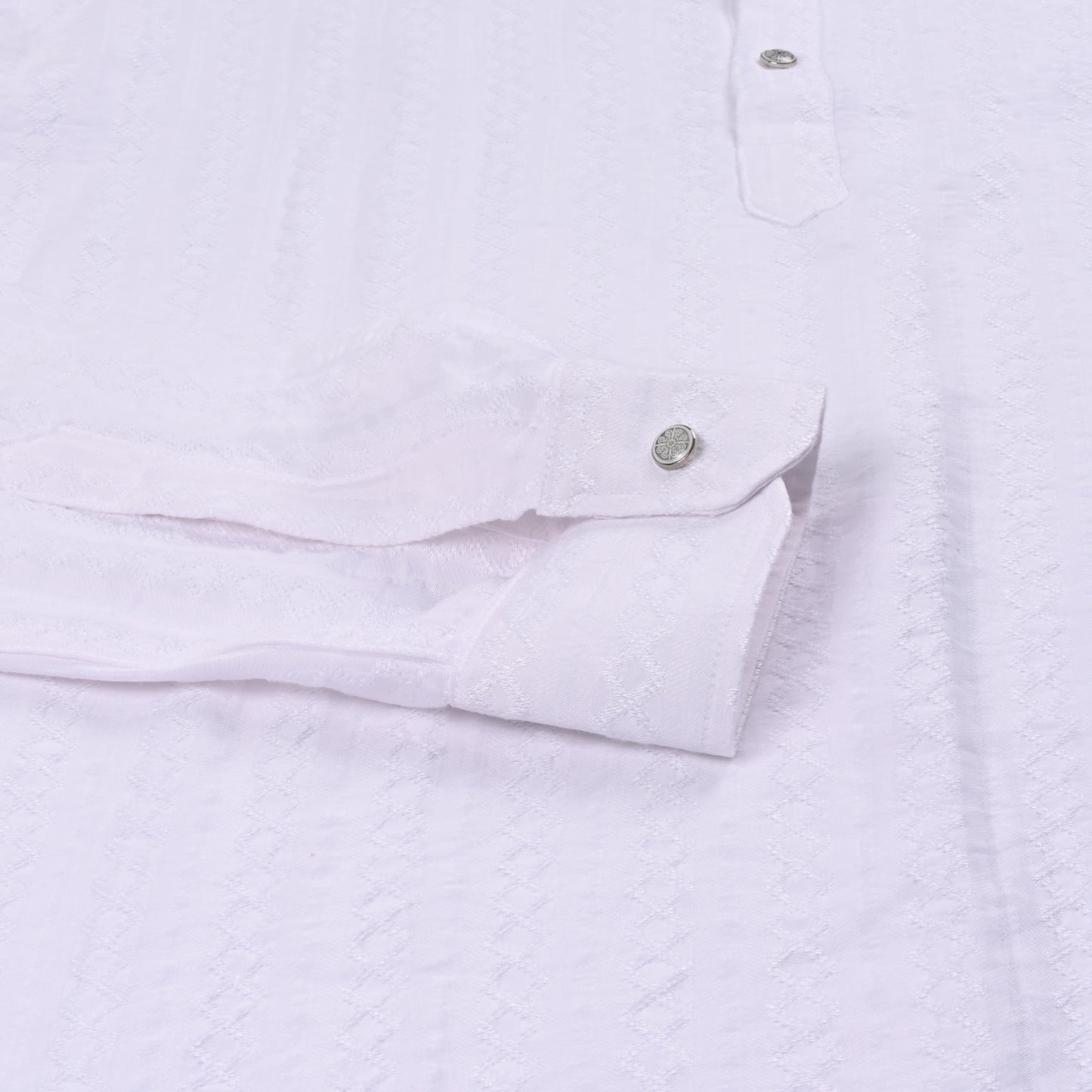 Men’s Textured Cotton Kurta Shirt – Mandarin Collar, Full Sleeves