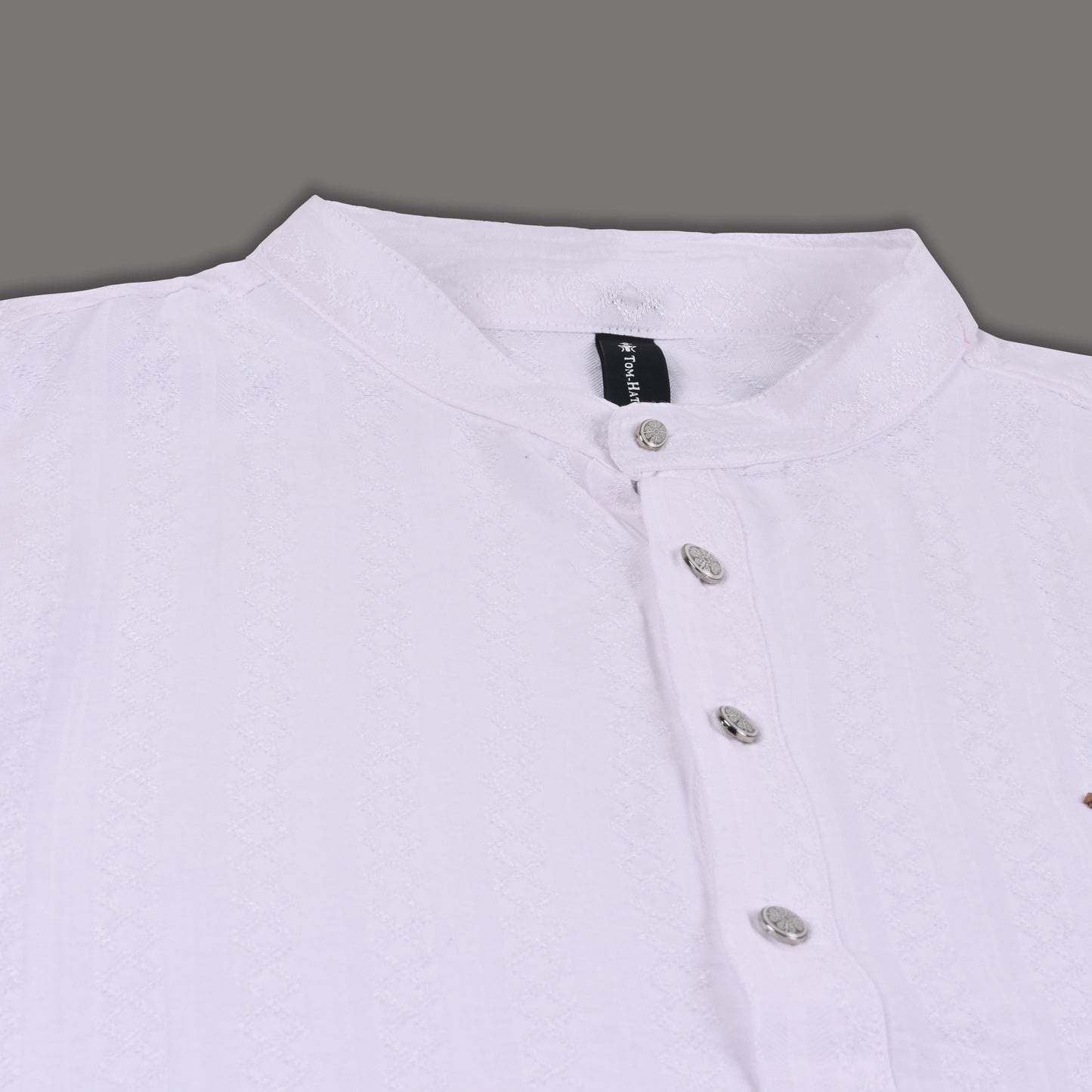 Men’s Textured Cotton Kurta Shirt – Mandarin Collar, Full Sleeves
