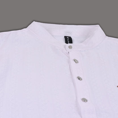 Men’s Textured Cotton Kurta Shirt – Mandarin Collar, Full Sleeves
