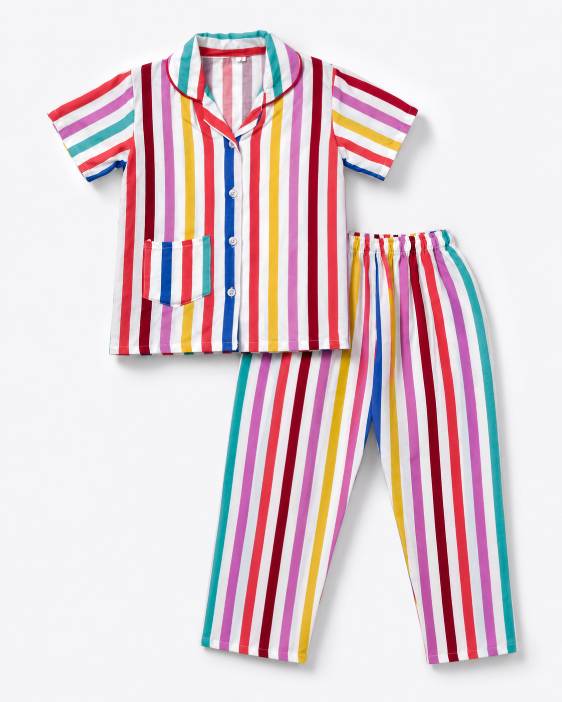 Boys Cotton Striped Night Suit Set – Multicolor Stripe Print