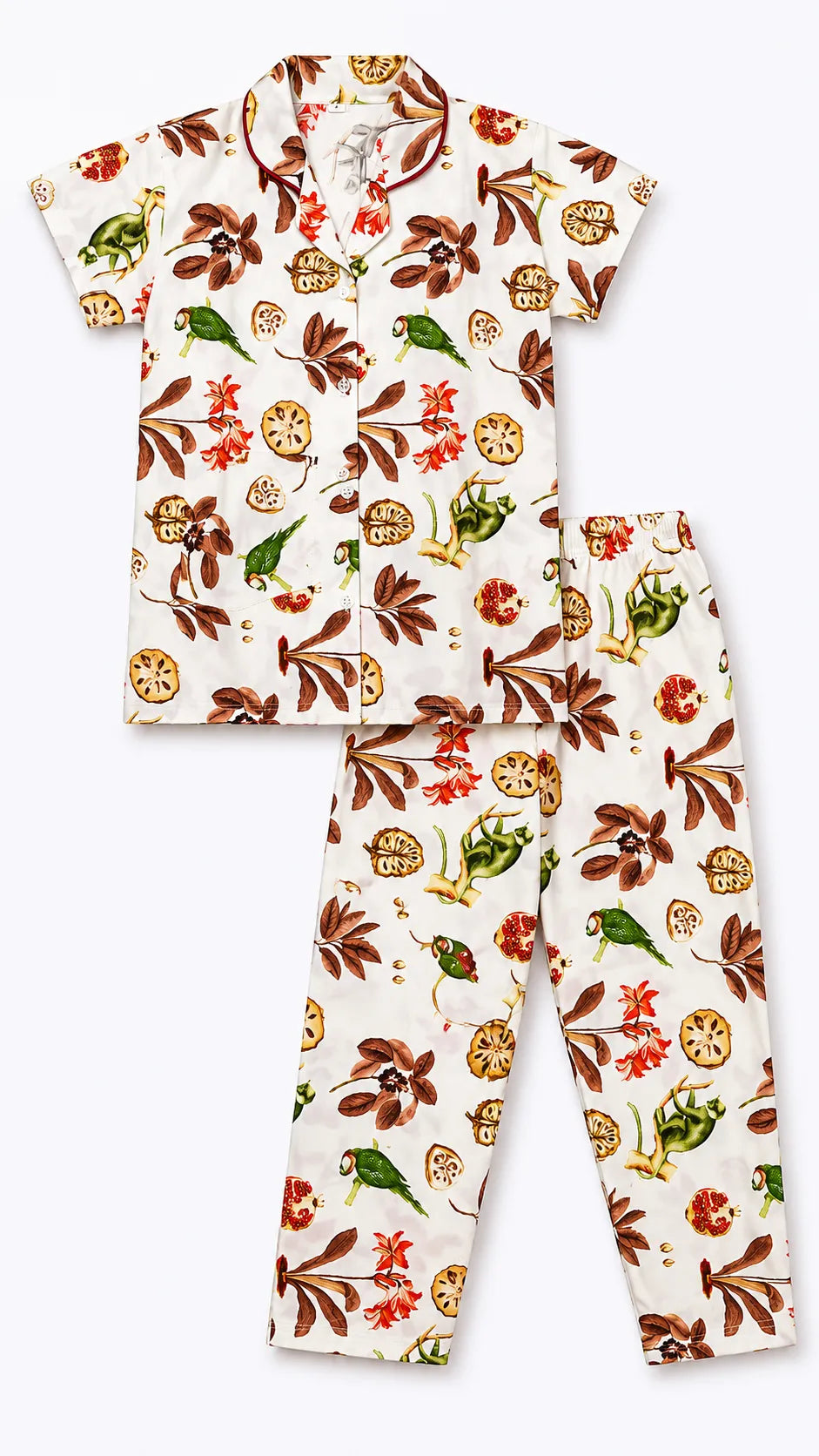 Kids Cotton Nature Print Night Suit Set – Ivory Botanical Print