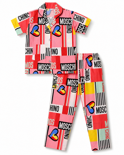 Unisex Cotton Printed Night Suit Set – Multicolor Graphic Print