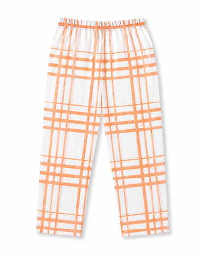 Girls Cotton Checked Night Suit Set – Peach & White