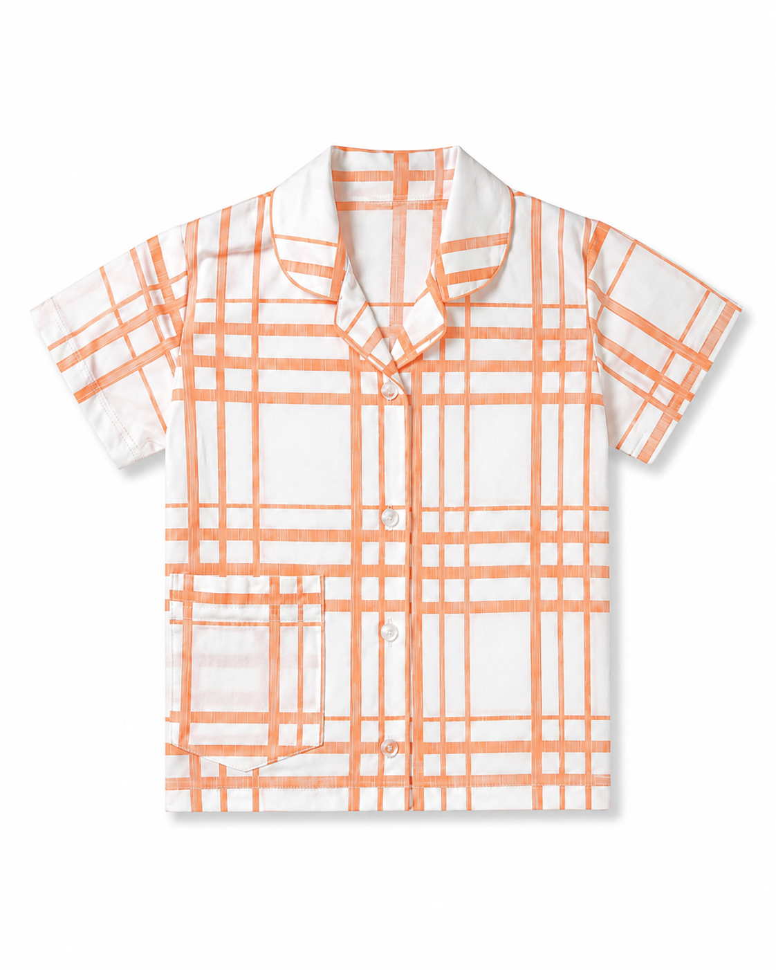 Girls Cotton Checked Night Suit Set – Peach & White