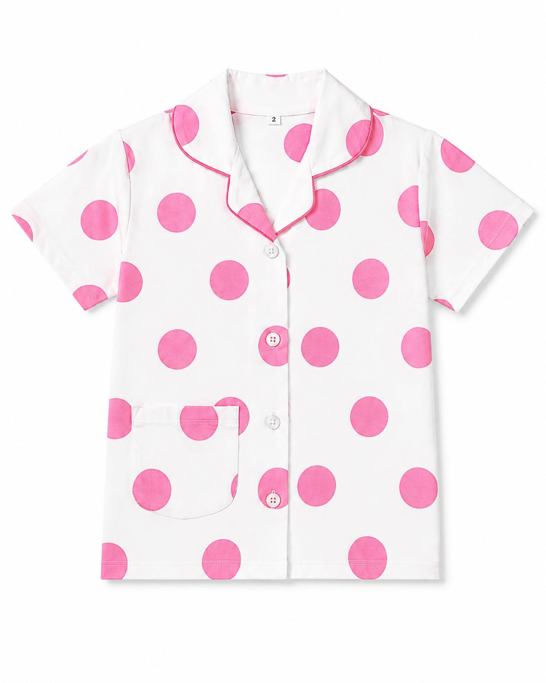 Girls Cotton Polka Dot Night Suit Set – White & Pink