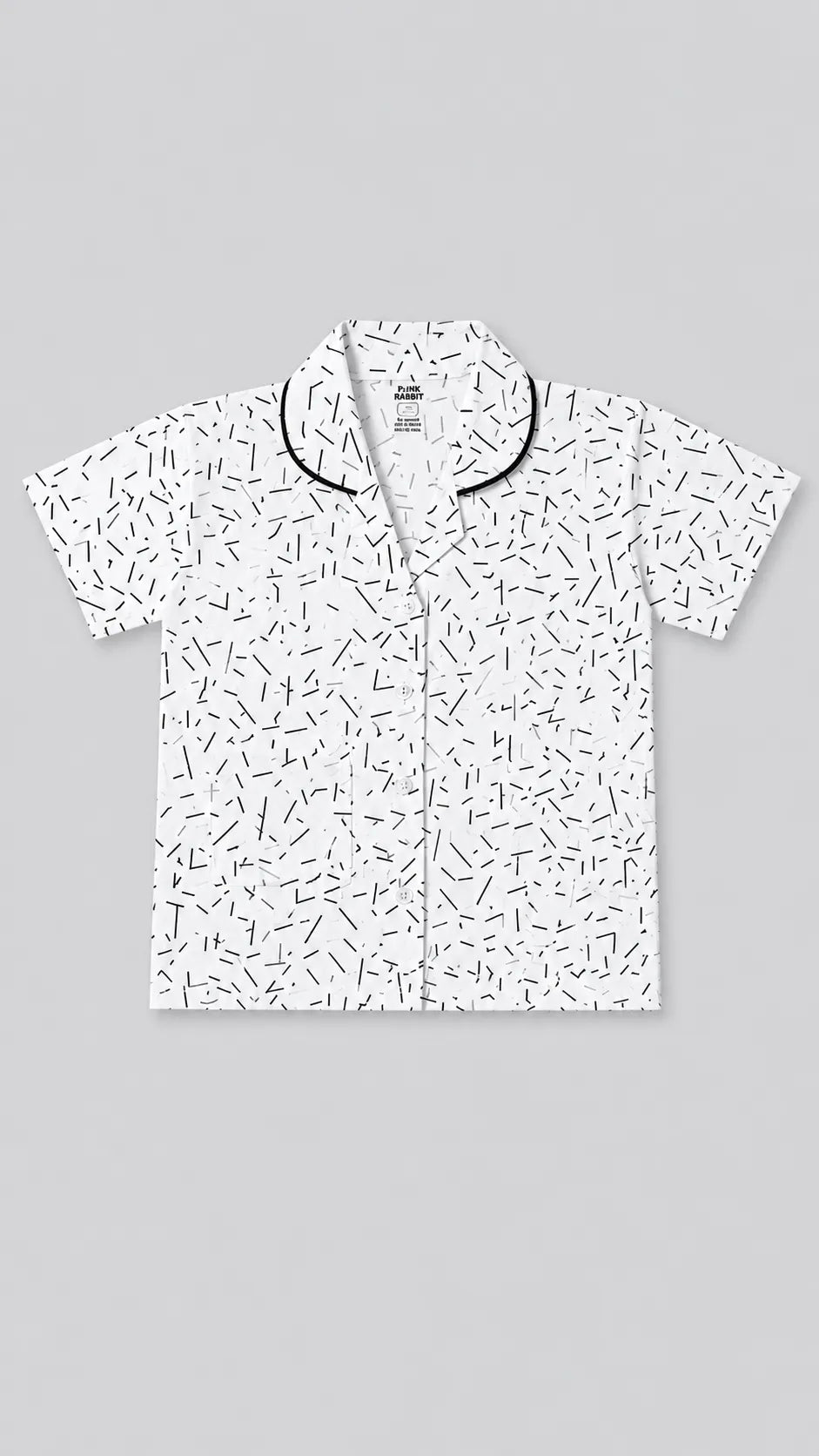 Kids Cotton Printed Night Suit Set – White Minimal Motif Print