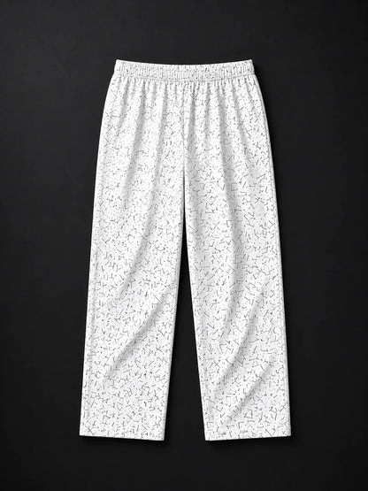 Kids Cotton Printed Night Suit Set – White Minimal Motif Print