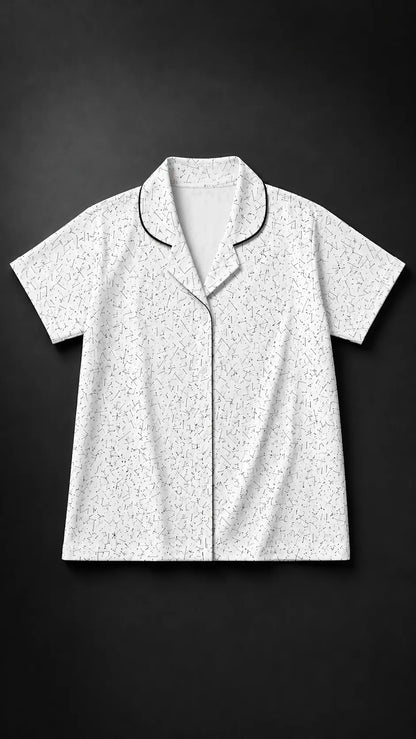 Kids Cotton Printed Night Suit Set – White Minimal Motif Print