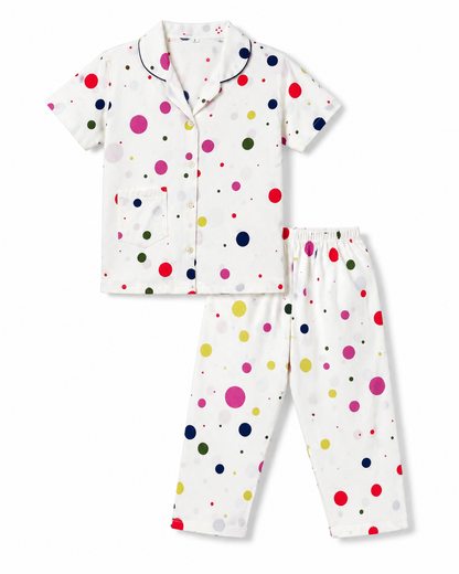 Boys White Polka Dot Cotton Night Suit Set
