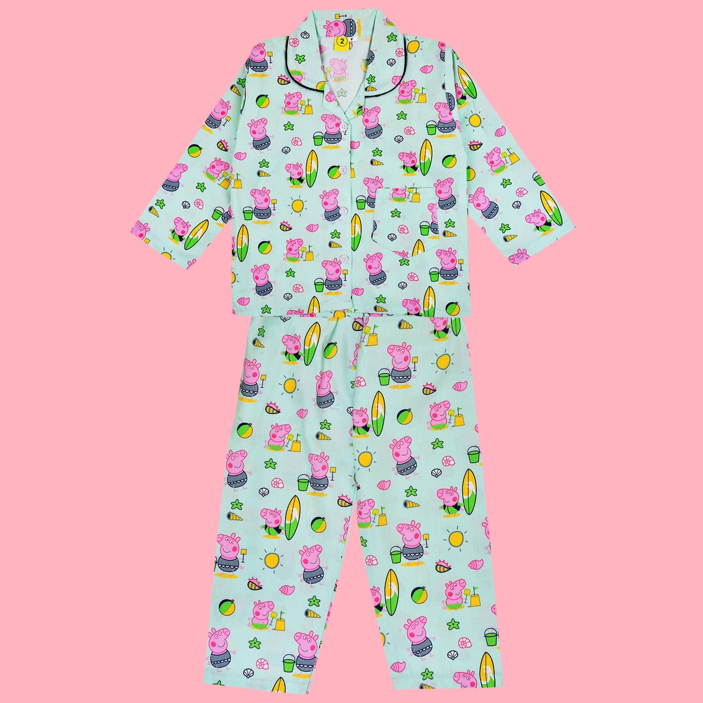 Unisex Cotton Night Dress Top & Bottom Pajama Set