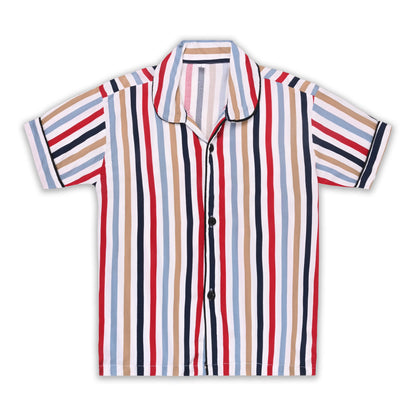 Boys Multicolor Striped Co-ord Set – Soft Rayon Shirt & Pant Set