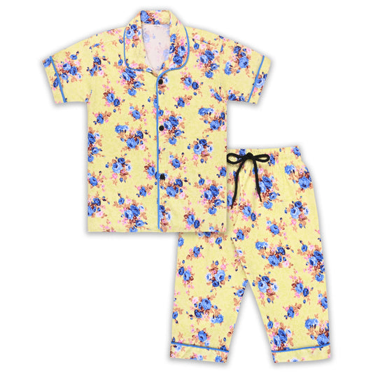 Boys Yellow Floral Co-ord Set – Soft Rayon Shirt & Pant Set
