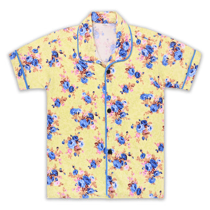 Boys Yellow Floral Co-ord Set – Soft Rayon Shirt & Pant Set