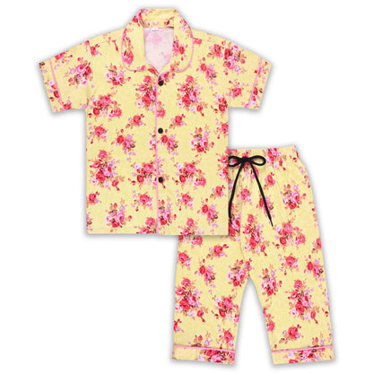 Boys Yellow Floral Co-ord Set – Soft Rayon Shirt & Pant Set
