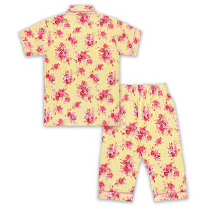 Boys Yellow Floral Co-ord Set – Soft Rayon Shirt & Pant Set